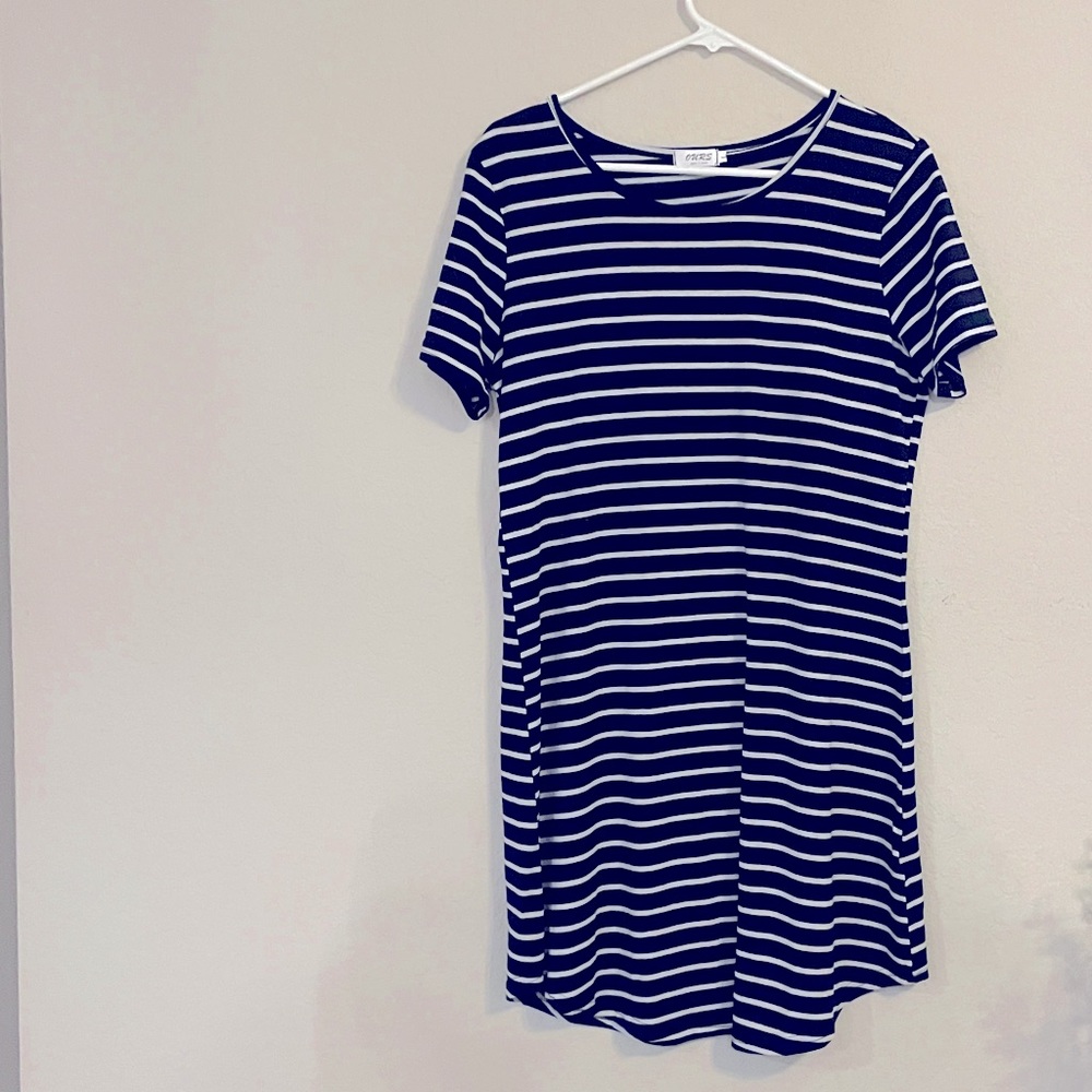 Blue & white striped t-shirt dress